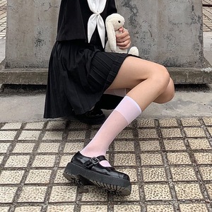 Women's Mid-Calf <b>Socks</b> Solid Color Cotton Thin White <b>Black</b> JK Style Youth Wear - Product Image 1