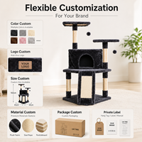 Arbre à chat en bois et sisal à 2 niveaux, grande plateforme, griffoir, boule suspendue, condo pour chat en peluche, gain de place pour petits espaces
