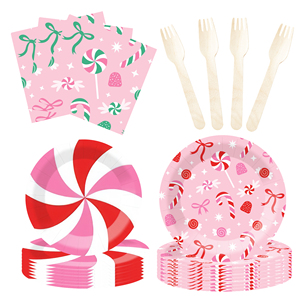 DAMAI - Juego de Decoración para Fiesta Temática de Dulces Rosas, Venta al por Mayor, Platos de Papel con Lazo, Mantel, Juego de Vajilla Desechable para Fiesta - Product Image 3