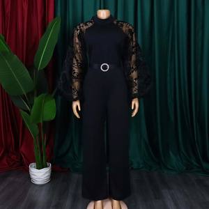 Jumpsuit Wanita Elegan Slim Kerah Tinggi Lengan Panjang Berbahan Lace + Celana Kaki Lebar Model Fashion Wanita Ukuran Besar - Product Image 5