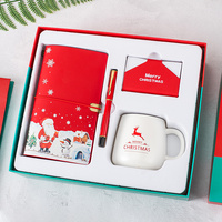 Cadeau de luxe en cuir PU A6 cahier uni + stylo + tasse + porte-cartes ensemble cadeau de noël d'entreprise