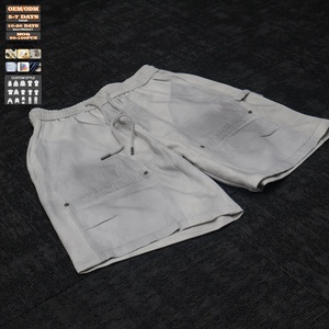 Pantalones Cortos Cargo Grises Personalizados para Hombre, Estilo Casual, Color Sólido, Tela de Algodón Transpirable, Lavado Ácido, Logotipo Frontal - Product Image 4