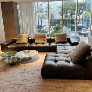 Minimaluxe-Stil Schwarze <span class=keywords><strong>L</strong></span>-förmige Sofas Luxus Wohnzimmer-<span class=keywords><strong>Sofa</strong></span> Italienisches Ledersofa für Zuhause Leder-Relaxsofa-Set - Product Image 3