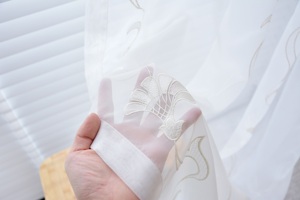 Shaoxing-tela de <span class=keywords><strong>lino</strong></span> y algodón para cortina, tejido transparente <span class=keywords><strong>con</strong></span> bordado de morning glory - Product Image 5