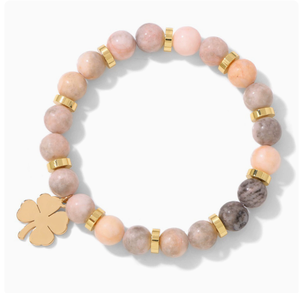 Braccialetto Elastico con Perline a <span class=keywords><strong>Quadrifoglio</strong></span> in Pietra Naturale, Portafortuna, Gioielli per Uomo e Donna, Vendita all'Ingrosso - Product Image 4
