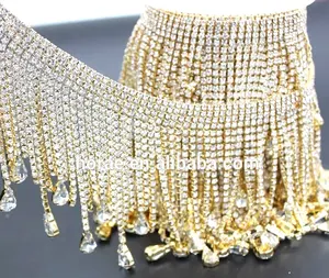 Yüksek kaliteli kristal rhinestone fringe trim rhinestone pirinç kupası zinciri düğün elbisesi