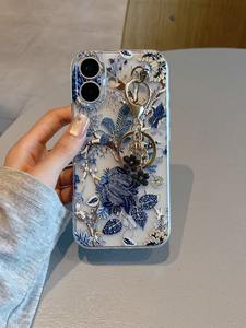 <span class=keywords><strong>Coque</strong></span> de téléphone de luxe <span class=keywords><strong>transparente</strong></span> en TPU souple antichoc <span class=keywords><strong>avec</strong></span> <span class=keywords><strong>motif</strong></span> floral bleu et porte-clés pour <span class=keywords><strong>iPhone</strong></span> 17 15 16 Pro Max - Product Image 1