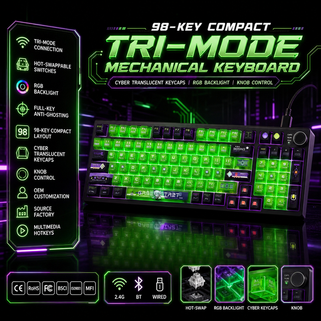 Wired USB Mechanical Gaming Keyboard Full Size RGB Backlit Anti-Ghosting Hot Swap Custom Programmable for PC Gaming