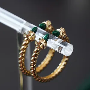 H&F Natural Malachite Gemstone Ring With Natural Diamond 18K 14K 9K Solid Gold Vintage Ring Genuine Malachite Crystal Rings