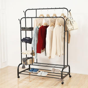 Perchero de tela de doble poste de <span class=keywords><strong>Metal</strong></span>, organizador de ropa, tendedero de dormitorio, perchas de <span class=keywords><strong>Metal</strong></span> para ropa, armario con rueda - Product Image 1