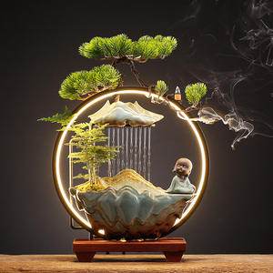 2024 elektrikli brülörler kozalaklar koku tutucu Censer yaratıcı aromaterapi seramik Led ışık geri akış şelale tütsü brülör - Product Image 1