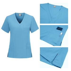 Unisex Scrub Set Moisture Wicking Hospital Uniforms Split Top And Pants Blue - Product Image 2