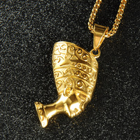 Collier en acier inoxydable plaqué or 18k avec pendentif reine égyptienne néfertiti cléopatra