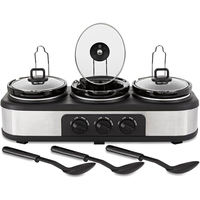 Casserole portable en acier inoxydable à 3 compartiments, 1,5 Qt, avec température réglable, pour maintien au chaud et service de buffet