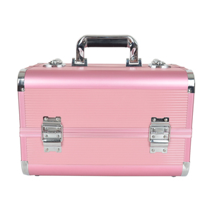 High quality double open two layer four box aluminum alloy beauty and makeup box with shoulder straps