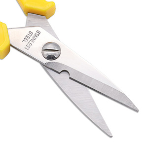 Tijeras multiusos de acero inoxidable con mango amarillo, tijeras de electricista de grado industrial para cortar alambre y chapa metálica - Product Image 4