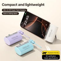 Power Bank Mini Portabel 2026 5W Pengisian Cepat Paket Baterai dengan Konektor USB-C Terintegrasi, Perlengkapan Perjalanan, Penyangga iPhone17