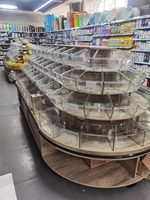 Étagère de supermarché de nouvelle conception, présentoir multi-niveaux en bois et en fer pour le pain et les bonbons