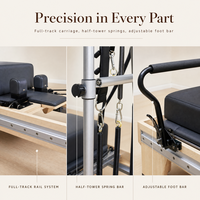 Machine de Pilates Reformer en bois de chêne à plateau semi-élevé avec tour, équipement de qualité professionnelle pour studio et salle de sport à domicile