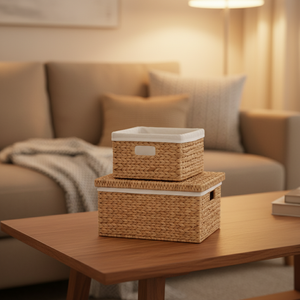 Custom <b>Rectangular</b> Seagrass Water Hyacinth Storage <b>Basket</b> With Liner Modern Industrial Shoe Organizer Box Vietnam Factory - Product Image 1