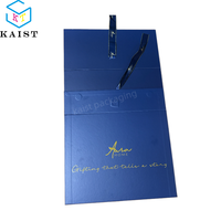 Boîte cadeau pliable bleu marine personnalisée avec ruban et fermeture magnétique, boîte cadeau rigide pliable, emballage plat et imprimable