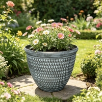 Dia. Pot de fleurs extérieur en plastique argenté antique de 37 cm, léger, durable, écologique, résistant aux intempéries