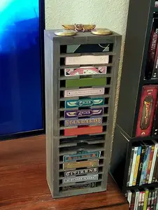 Wooden Cassette Tape Storage Case Organizer Rack para Coleções Acessório Áudio Fácil de Montar Laser Cut Shelving