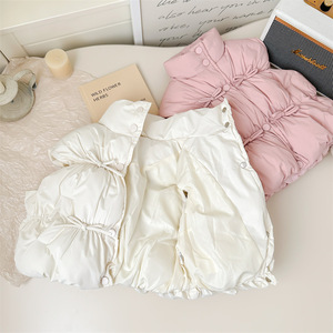 Girls Vest 2025 Winter Thick Cotton Solid Color Warm Outerwear For Children Pink Off White Apricot White - Product Image 4