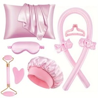 Lot de 12 bigoudis en satin sans chaleur, kit cadeau pour boucler les cheveux la nuit, bonnet de nuit, taie d'oreiller en soie, kit de soin capillaire OEM ODM