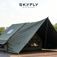 Tentes pneumatiques de camping en plein air, imperméables, portables, de luxe, pour famille, 6+6 personnes, en coton TC, double porte, avec fenêtre de toit, montage rapide et automatique
