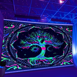 Tapiz Personalizado al por Mayor, Árbol <span class=keywords><strong>de</strong></span> <span class=keywords><strong>la</strong></span> <span class=keywords><strong>Vida</strong></span> Psicodélico, Fluorescente con Luz Negra UV, <span class=keywords><strong>Mandala</strong></span> para Colgar en <span class=keywords><strong>la</strong></span> Pared, Decoración del Hogar, Fabricante OEM - Product Image 2