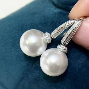 22433 S925 Accesorios de Plata para DIY con Perlas, Bandeja Vacía para Pendientes con Cuentas Redondas de 9-15 mm, Joyería de Plata de Moda, Gancho para Pendientes de 25 mm - Product Image 2