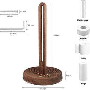 Wooden <b>Paper</b> Roll Holder Round Free Standing Minimalist Design <b>Kitchen</b> Towel Stand - Product Image 2