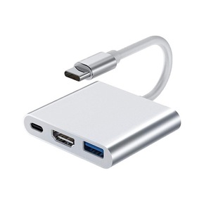 Adaptateur de concentrateur <span class=keywords><strong>USB</strong></span> <span class=keywords><strong>C</strong></span> en alliage d'aluminium 3-en-1 de type <span class=keywords><strong>C</strong></span> vers <span class=keywords><strong>c</strong></span>âble convertisseur HDTV + USB3.0 + PD en stock - Product Image 1