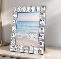 Cadre photo en verre miroir orné de cristaux, design rectangulaire moderne et simple, cadre décoratif en diamant pour table ou mur