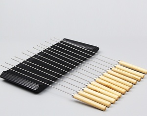 Stainless Steel Barbecue Stick with Wooden Handle Flat Barbecue Fork and Needle Kitchen <b>Tools</b> - Product Image 2