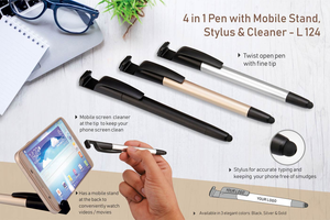 Bolígrafo multifuncional 4 en 1 con soportes para teléfonos móviles y limpiadores de pantalla Stylus Ball Pen - Product Image 4