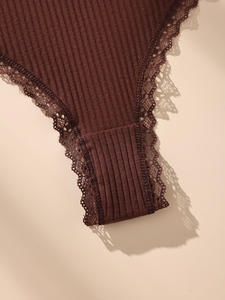 Culotte string côtelée en coton pour femme, taille basse, douce et respirante, avec dentelle, grandes tailles, vente en gros - Product Image 6