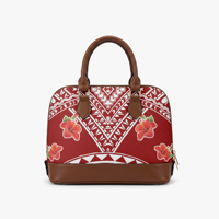 Tas Selempang Wanita Motif Geometris Suku Samoa Kepulauan Pasifik, Bahan Kulit Sintetis, Ritsleting, Pegangan Atas, Model Satchel