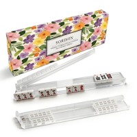 Ensemble de pousseurs magnétiques de luxe pour Mahjong américain, motif floral de jardin coloré, boîte transparente en PS, support pour jetons de poker, usage domestique