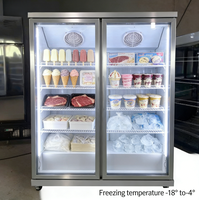 Congélateur vertical commercial à porte vitrée pour la présentation d'aliments surgelés, idéal pour les supermarchés et les restaurants