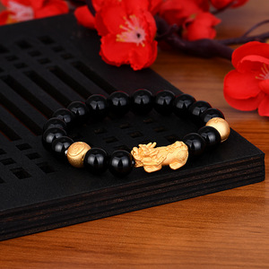 Obsidian Frosted Ancient <strong>Gold</strong> Vintage <strong>Thai</strong> Silver Lucky Pixiu <strong>Bracelet</strong> for Men Women Chinese Style Natural Stone Beaded <strong>Bracelet</strong>