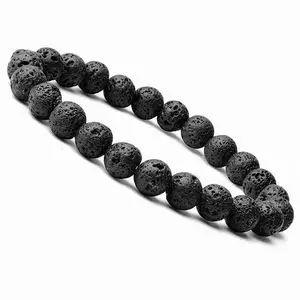 Produttore braccialetto elasticizzato con perline in pietra lavica nera naturale regalo promozionale diffusore con fascia elastica bracciali con perline di olio essenziale