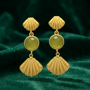 Boucles d'oreilles pendantes design ton or avec coquillage boucles d'oreilles en laiton avec améthyste verte hydro pierres précieuses nouvel arrivage - Product Image 2
