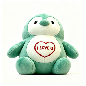 Peluche de pingüino personalizado con mensaje de amor bordado, lindo peluche de pingüino gordo color menta con diseño de corazón rojo. - Product Image 5