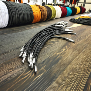 <b>Braided</b> Nylon Drawcord 8 Strand Elastic <b>Cord</b> Coated Black Metal Tips for Bags - Product Image 2