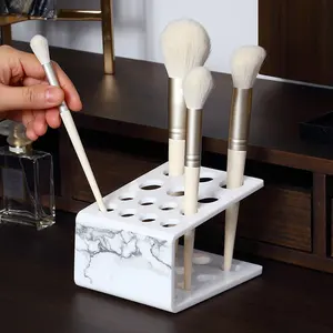 Makeup Brush Holder Organizer Household Dresser Woman Cosmetic Facial Brush Eyebrow Pencil Lipstick Holder Small Plastic Desk Marble Makeup Brush Organizer