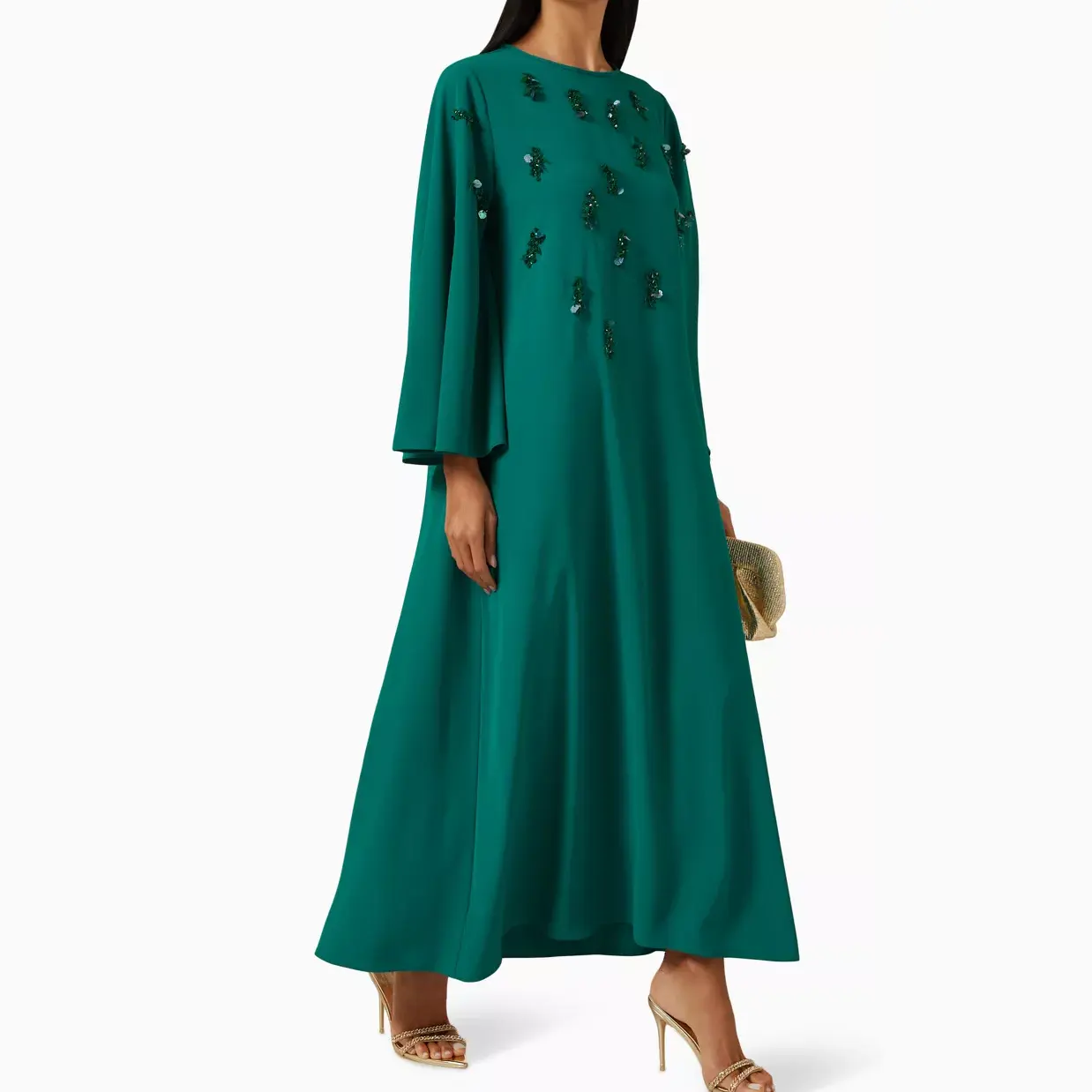 Robe de soirée arabe verte longue et modeste robe de soirée florale élégante robe de soirée ramadan Eid pour femmes musulmanes