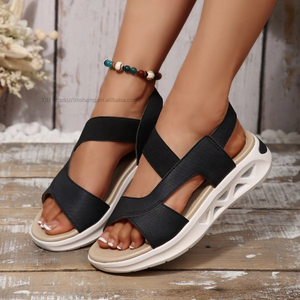 Women Color Block Beach <b>Sandals</b> Summer Men's Casual Open Toe Elastic Strap Wedge <b>Sandals</b> Sports Soft Sole - Product Image 3