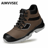 Bottes de travail AIMVVSEC imperméables et respirantes avec embout en acier, tige en cuir véritable, semelle intermédiaire en PU, semelle extérieure antistatique et doublure en maille.